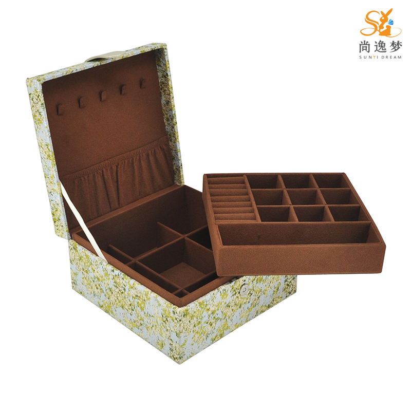 Mlti Function Wood Frame Silk Woven Top Classical Jewelry Box